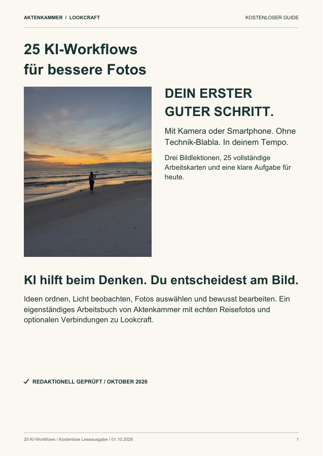 Titelblatt des kostenlosen Guides: 25 KI-Workflows für bessere Fotos